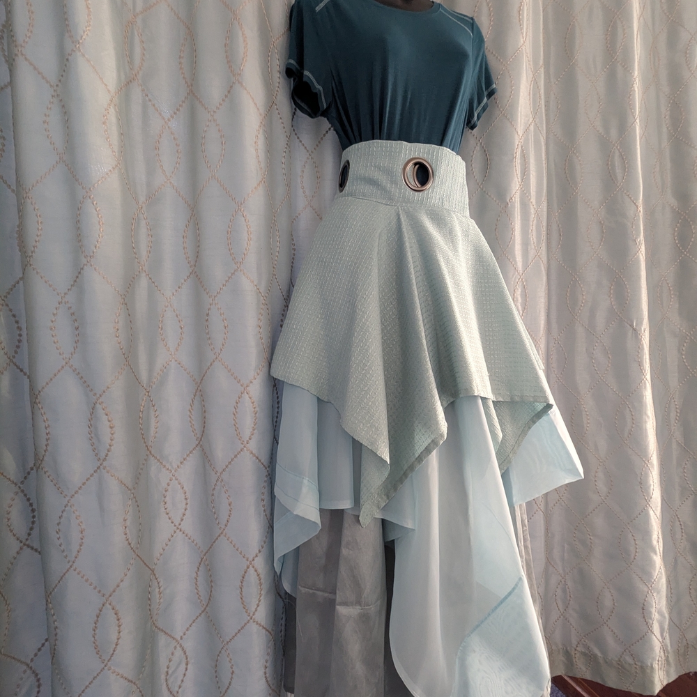 4 pcs: Handmade Light Teal, Pale Blue, Blue Silver Layered Skirt W/ shirt